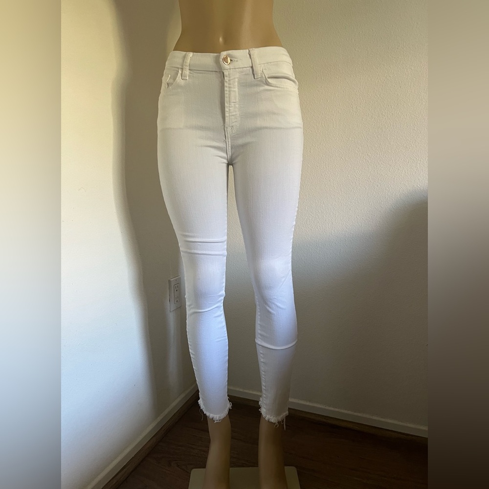 Jen7 White Skinny Jeans | Cropped Stretch Denim Frayed Hem | Women’s Size 4